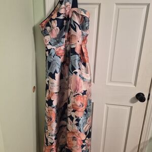 Kay Unger Strapless Floral Maxi Dress - Navy and Peach
